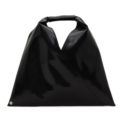 Shop Mm6 Maison Margiela Black Faux-leather Small Triangle Tote In T8013 Black