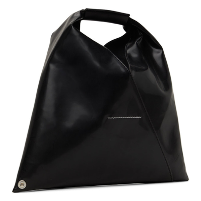 Shop Mm6 Maison Margiela Black Faux-leather Small Triangle Tote In T8013 Black