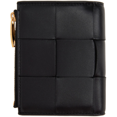 Shop Bottega Veneta Black Bifold Zip Wallet In 8425 Black Gold