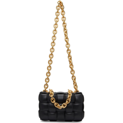 Shop Bottega Veneta Black Padded Chain Cassette Bag In 8425 Black Gold