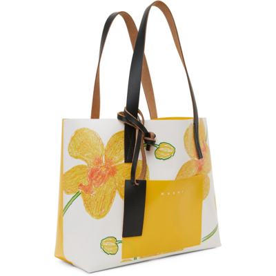 Shop Marni White & Yellow Pvc Orchids Shopping Bag In Z2p55 Maize+acid+bla