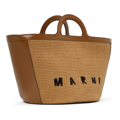 Shop Marni Brown Large Tropicalia Logo Tote In 00m50 Raw Sienna