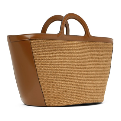 Shop Marni Brown Large Tropicalia Logo Tote In 00m50 Raw Sienna