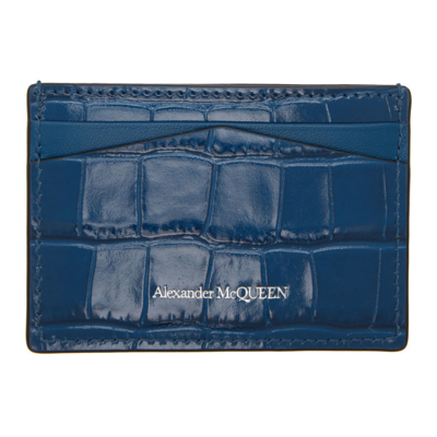 Shop Alexander Mcqueen Blue Croc Skull Card Holder In 4250 Washed Denim