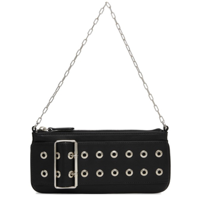 Shop Abra Black Flat Belt Shoulder Bag