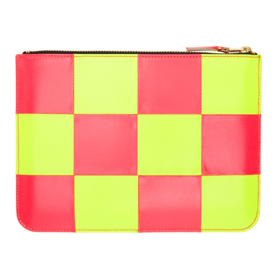 Shop Comme Des Garçons Pink & Yellow Fluo Squares Pouch In Yellow/pink