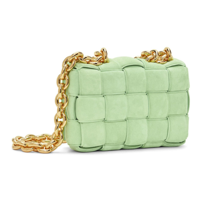 Shop Bottega Veneta Green Suede Padded Chain Cassette Bag In 3808 Wasabi Gold