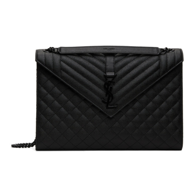 Shop Saint Laurent Black Matelassé Large Envelope Bag In 1000 Black