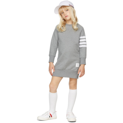Shop Thom Browne Kids Grey Loopback 4-bar Sweatshirt Dress In Med Grey 035