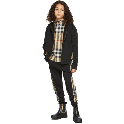 Shop Burberry Kids Black Check Panel Hoodie