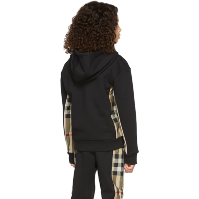Burberry Kids Black Check Panel Hoodie In Black