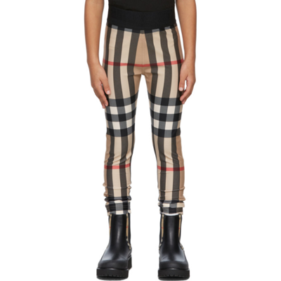 Shop Burberry Kids Beige Vintage Check Leggings In Archive Bei