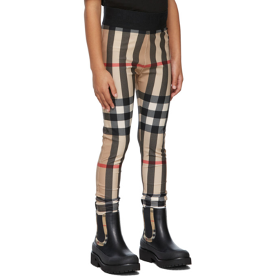 Shop Burberry Kids Beige Vintage Check Leggings In Archive Bei