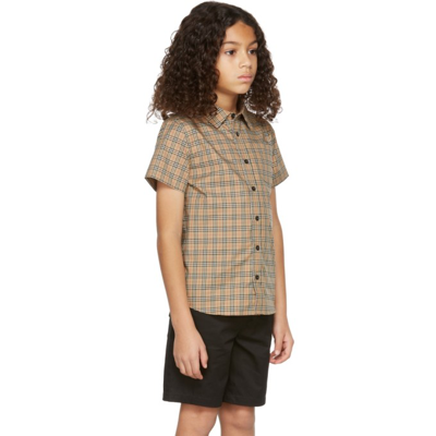 Shop Burberry Kids Beige Mini Check Short Sleeve Shirt In Archive Beige Ip Chk