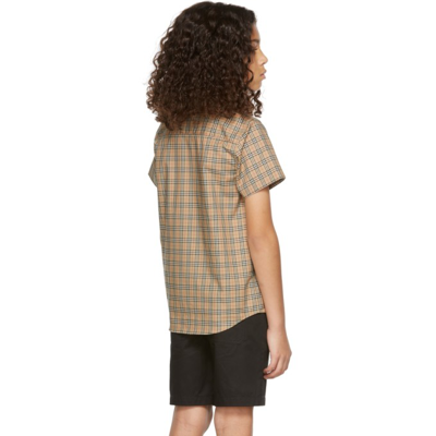 Shop Burberry Kids Beige Mini Check Short Sleeve Shirt In Archive Beige Ip Chk
