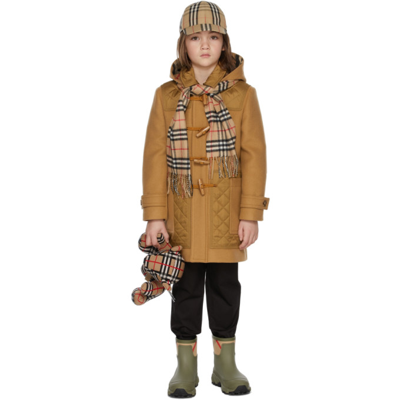 Shop Burberry Kids Brown Wool Diamond Quilted Panel Duffle Coat In Timber Brown