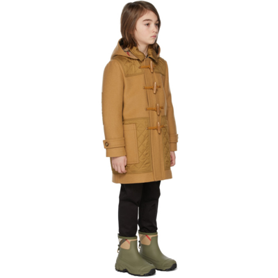 Shop Burberry Kids Brown Wool Diamond Quilted Panel Duffle Coat In Timber Brown