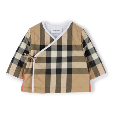 Shop Burberry Baby Beige Quilted Vintage Check Wrap Jacket In Archive Beige Ip Chk