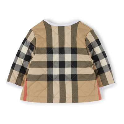 Shop Burberry Baby Beige Quilted Vintage Check Wrap Jacket In Archive Beige Ip Chk