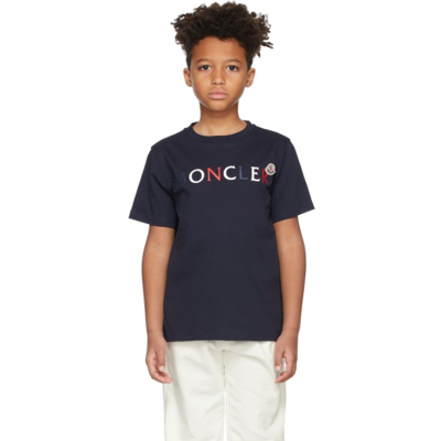 Shop Moncler Kids Navy Logo T-shirt In 778 Navy