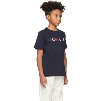 Shop Moncler Kids Navy Logo T-shirt In 778 Navy