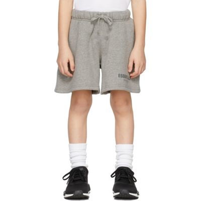 Shop Essentials Kids Grey Sweat Shorts In Heather Oatmeal