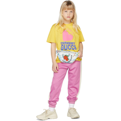 Shop Gucci Kids Yellow Strawberry  Print T-shirt In 7245 Lemon Cream/mc