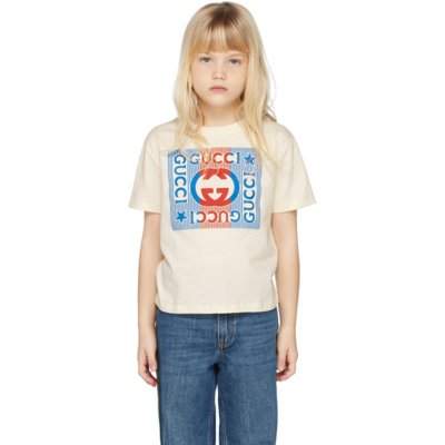 Shop Gucci Kids Off-white Logo T-shirt In 9756 Sunkissed/mc