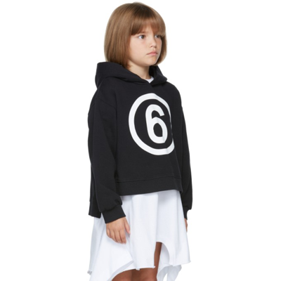 Shop Mm6 Maison Margiela Kids Black Logo Pullover Hoodie In M6900 Black