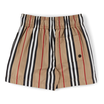 Shop Burberry Kids Beige Icon Stripe Swim Shorts In Archive Beige Ip S