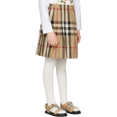 Shop Burberry Kids Beige Check Pleated Skirt In Archive Bei