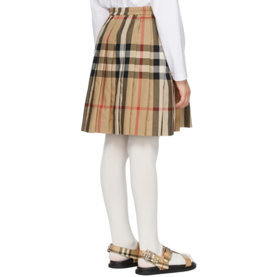 Shop Burberry Kids Beige Check Pleated Skirt In Archive Bei