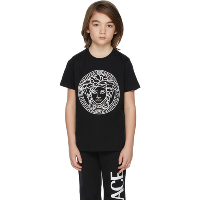 Shop Versace Kids Black & White Medusa T-shirt In Black+white