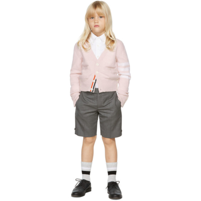 Shop Thom Browne Kids Pink Cashmere 4-bar V-neck Cardigan In Lt Pink 680