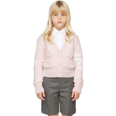 Shop Thom Browne Kids Pink Cashmere 4-bar V-neck Cardigan In Lt Pink 680