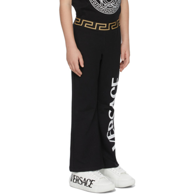 Shop Versace Kids Black & White Greca Logo Flare Lounge Pants In 2b020 Black