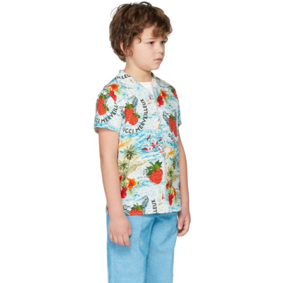 Shop Gucci Kids Multicolor Strawberry Smoothie Print Short Sleeve Shirt In 4266 Light Blue/red/