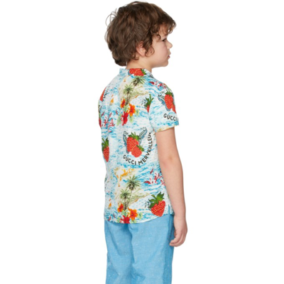 Shop Gucci Kids Multicolor Strawberry Smoothie Print Short Sleeve Shirt In 4266 Light Blue/red/