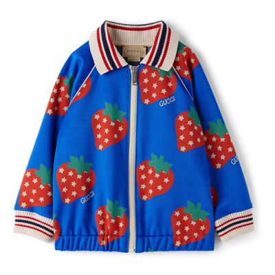 Shop Gucci Baby Blue Strawberry Star Jacket In 4956 Blue/red/mc