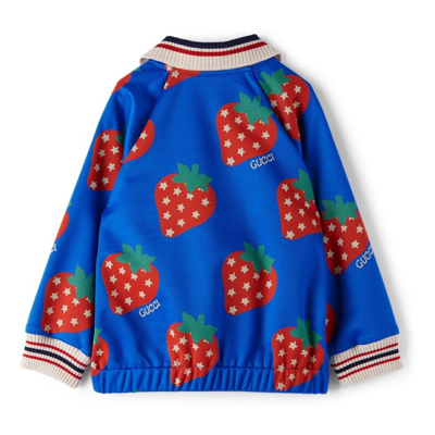 Shop Gucci Baby Blue Strawberry Star Jacket In 4956 Blue/red/mc