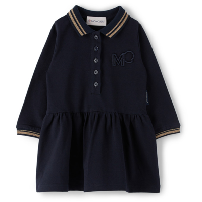 Shop Moncler Baby Navy Cotton Piqué Dress In 742 Blue