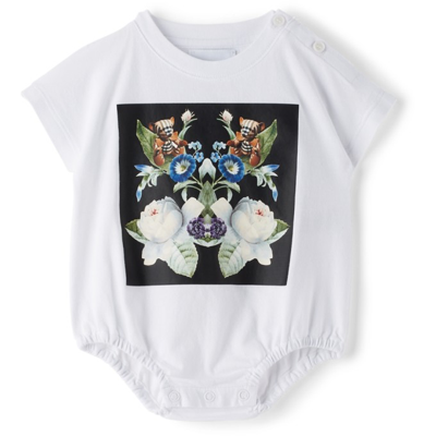 Shop Burberry Baby Two-pack White & Black Floral Bodysuit Set