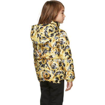 Shop Versace Kids Black & Yellow Down Baroccoflage Jacket In 5b000 Black+gold