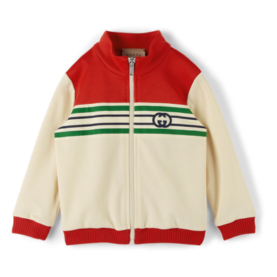 Shop Gucci Baby Off-white & Red Interlocking G Jacket In 7294 Reddish Orange/