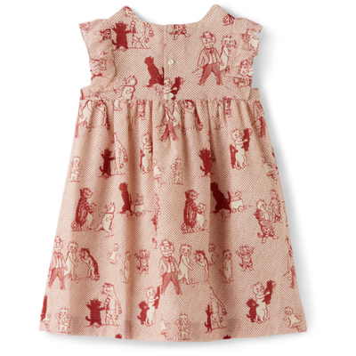 Shop Gucci Baby Off-white & Red Cotton Cat Print Dress In 9376 Ivory/red/mc
