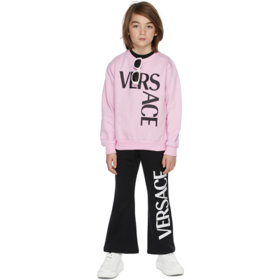 Shop Versace Kids Pink & Black Logo Sweatshirt In 2p700 Candy