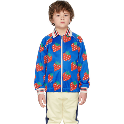 Shop Gucci Kids Blue & Red Strawberry Star Jacket In 4956 Blue/red/mc