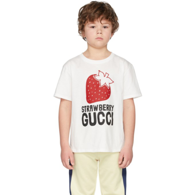 Shop Gucci Kids White Strawberry  Print T-shirt In 9061 White/multicolo
