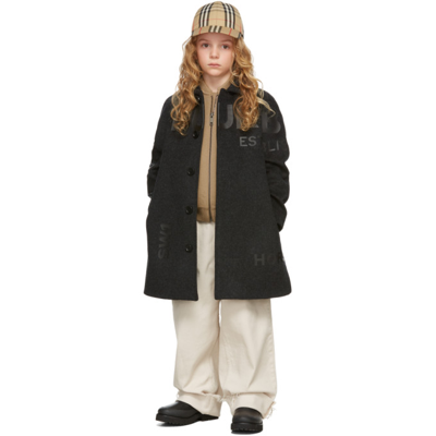 Shop Burberry Kids Grey Virgin Wool & Cashmere Horseferry Coat In Dark Grey Melange