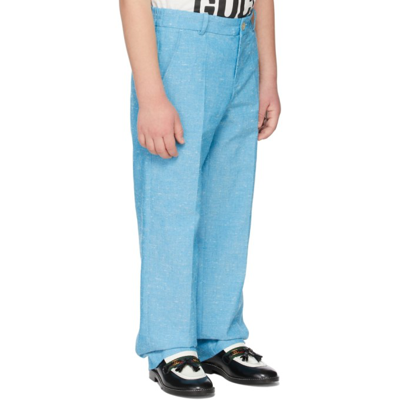 Shop Gucci Kids Blue Summery Canvas Trousers In 4406 Soft Cyan